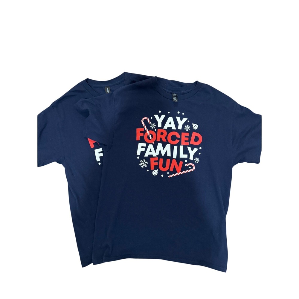 Gildan Heavy Cotton "Yay Forced‎ Family Fun" Christmas T-Shirts – Size Large